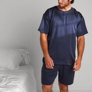LUNYA BNWT Washable Men's Silk Short Set in Deep Blue Size M